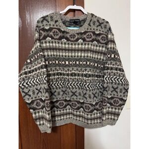 Banana Republic Gray and Brown Patterned Crewneck Sweater